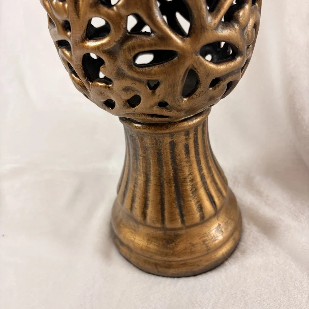 Vintage Style Hollywood Regency Lidded Urn/Jar Open work Chalice Bird Top Finial